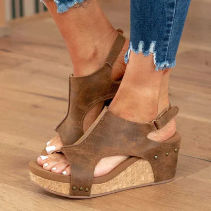 Damen Orthopädische Wedges Sandalen mit Klettverschluss & Lederimitat