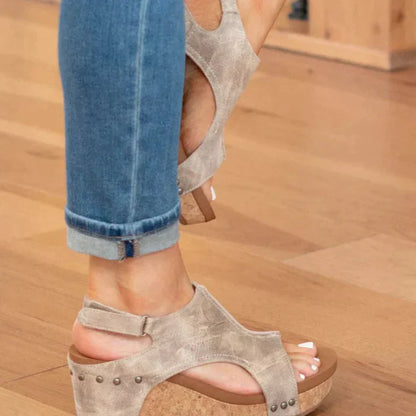 Damen Orthopädische Wedges Sandalen mit Klettverschluss & Lederimitat
